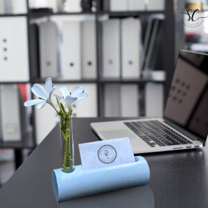 Concrete Test Tube Planter with Card Holder – Modern Plant Holder for Home and Office-blue