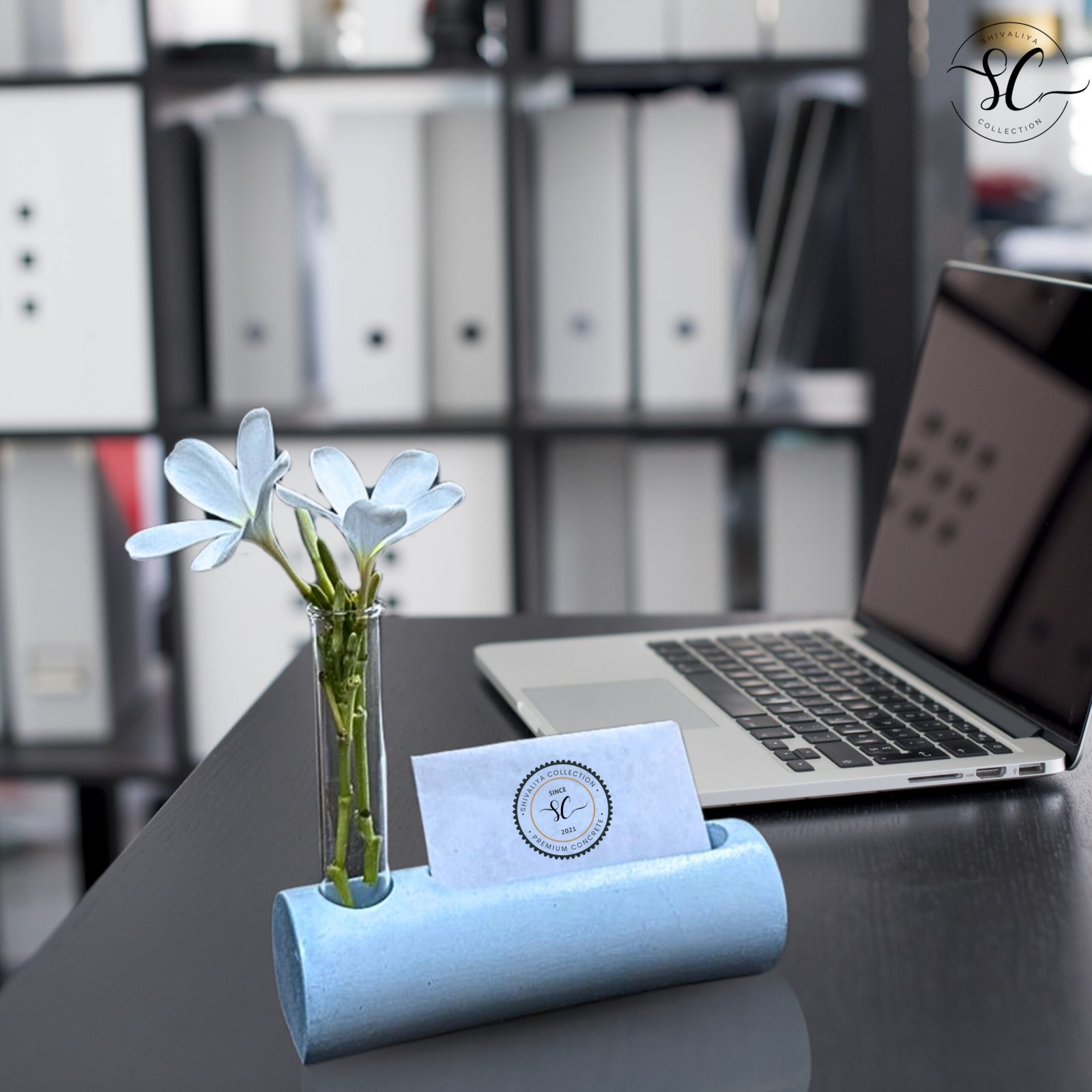 Concrete Test Tube Planter with Card Holder – Modern Plant Holder for Home and Office-blue Concrete Test Tube Planter with Card Holder – Modern Plant Holder for Home and Office-blue