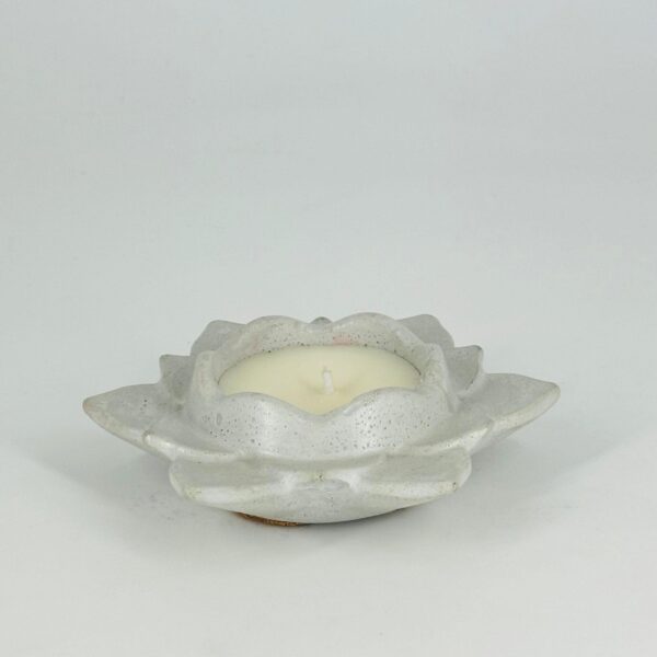 Shivaliya Collection Concrete Lotus Symphony Candle in lotus shape, crafted with premium soy wax for a luxurious fragrance and home decor